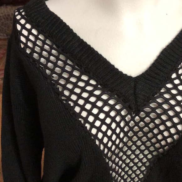 Charlotte Russe black open knit V-Neck sweater - Picture 3 of 7